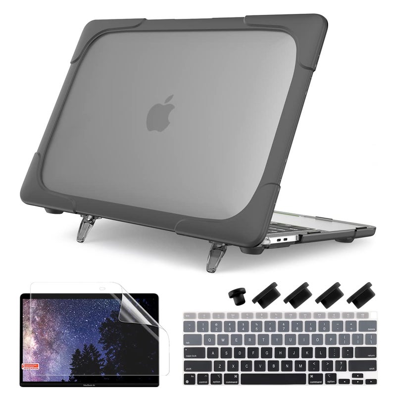 Batianda for MacBook Air 13 Case 2020 2019 2018 Release A2337 M1 A2179 A1932  Heavy Duty Plastic Hard Shell Cover with Fold Kickstand Shockproof Function for Newest MacBook Air 13 inch Touch ID  Grey - Image 1